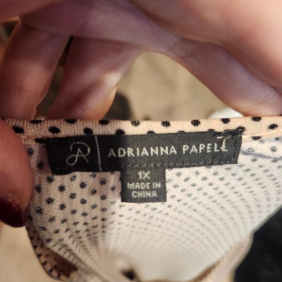 Adrianna Papel 1XL Polka Dot Pleated Blush And Black Blouse - Picture 5 of 5